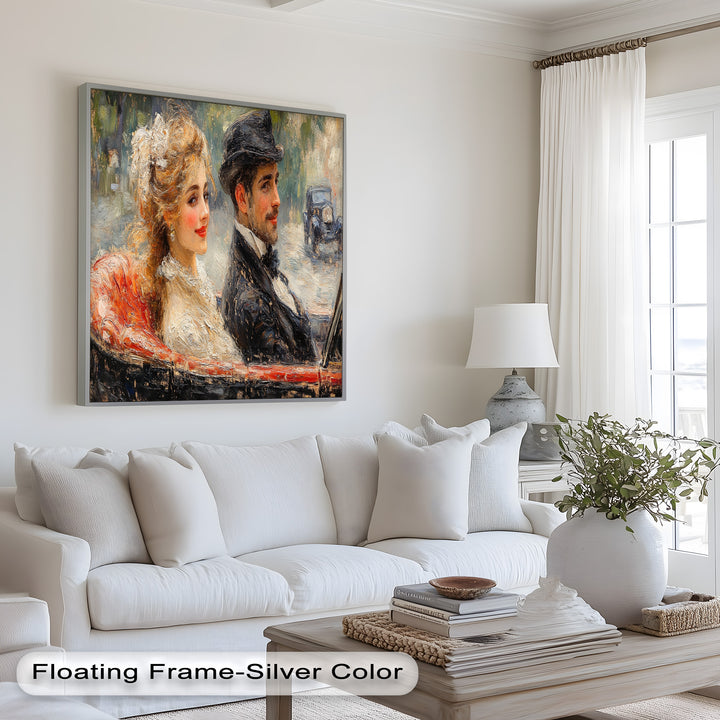 Charming Couple in a Vintage Car – Impressionist Oil Painting