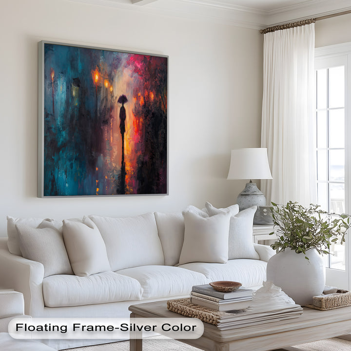 Evening Solitude – Romantic Rainy Stroll Love Oil Painting