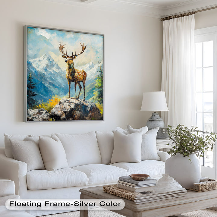 Stag in Mountain Landscape - Animal Oil Painting