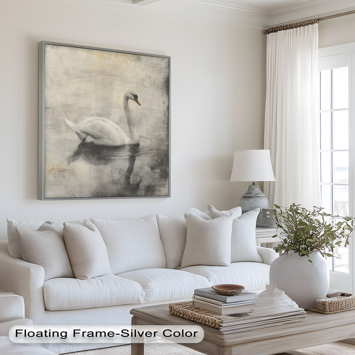 Silent Grace – Monochrome Swan on Still Water Oil Painting