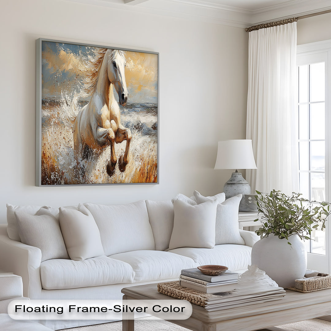 White Horse Art – Gerahmtes Ölgemälde mit Pferd