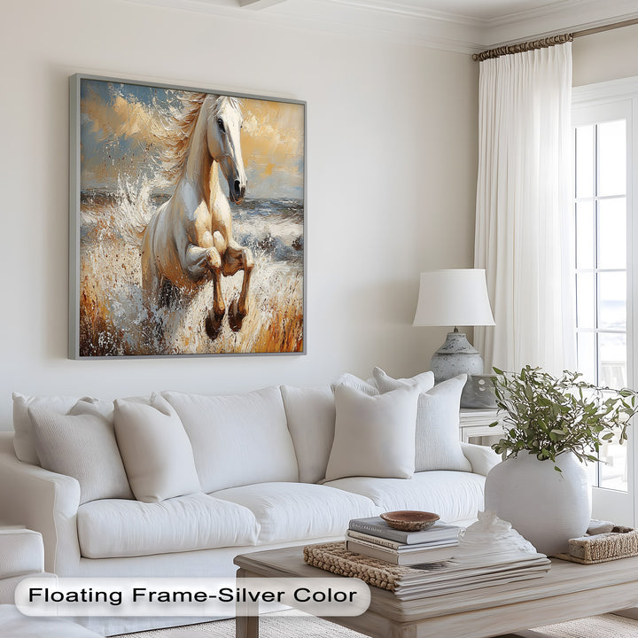 White Horse Art – Gerahmtes Ölgemälde mit Pferd