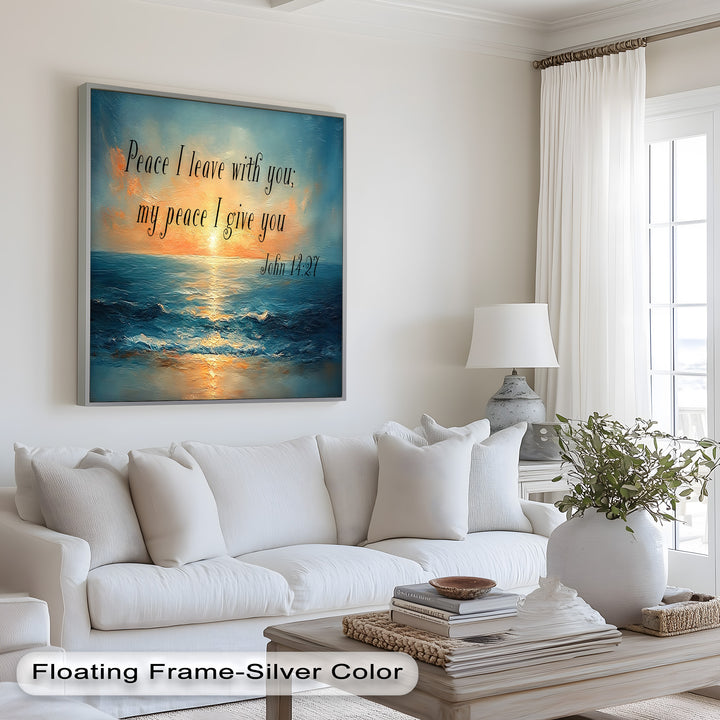 John 14:27 – Peaceful Ocean Sunset Bible Verse Oil Painting