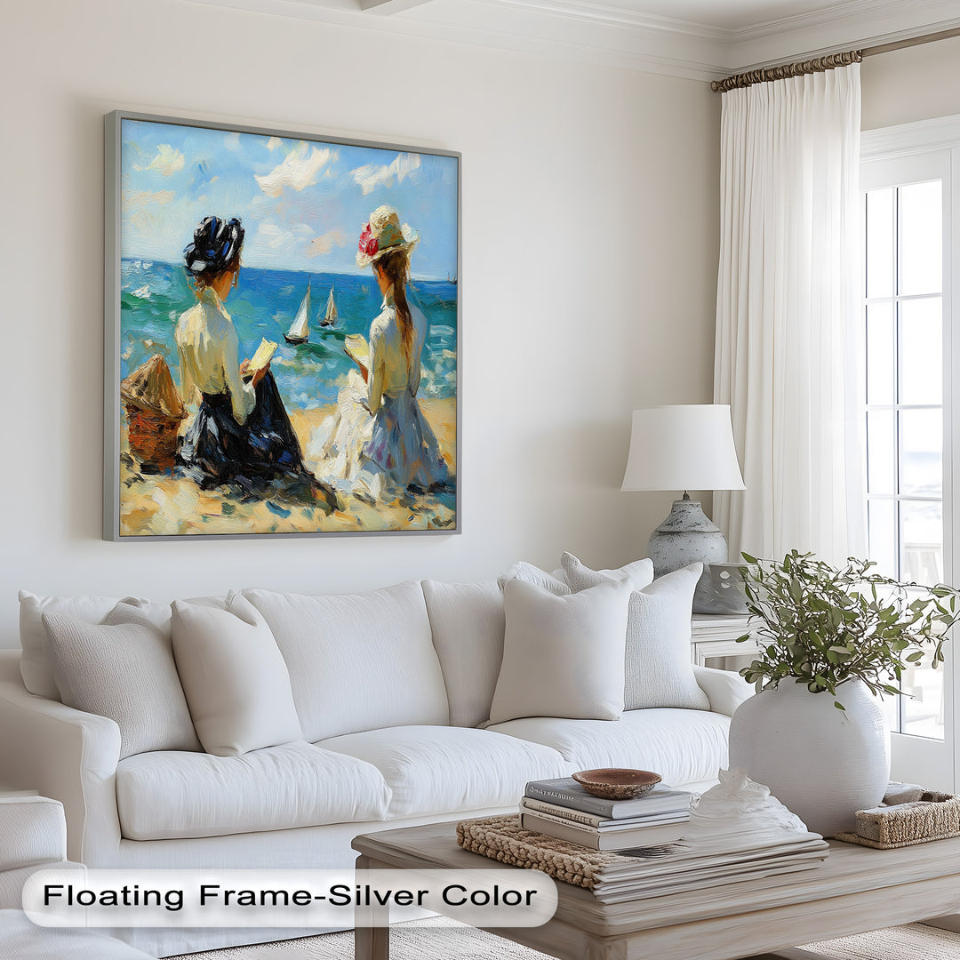 Seaside Serenity with Sailboats – Impressionist Oil Painting