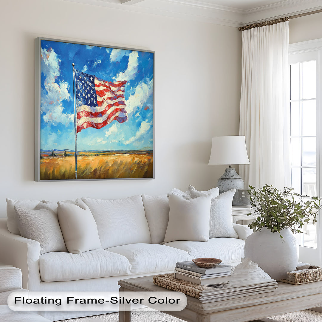 Amerikanische Flagge auf dem Land – Patriotisches Ölgemälde