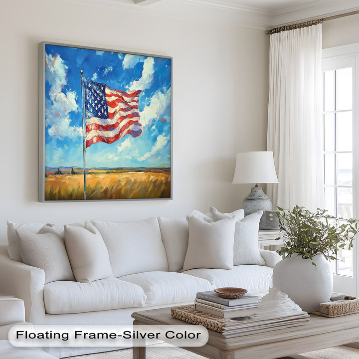 Amerikanische Flagge auf dem Land – Patriotisches Ölgemälde