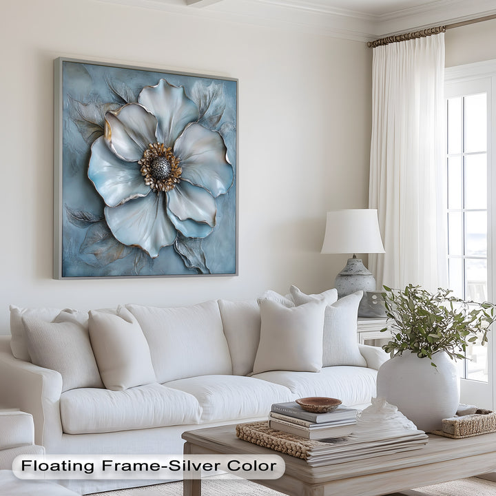 Blue Mist Bloom – Sculptural Petal Flower Oil Painting