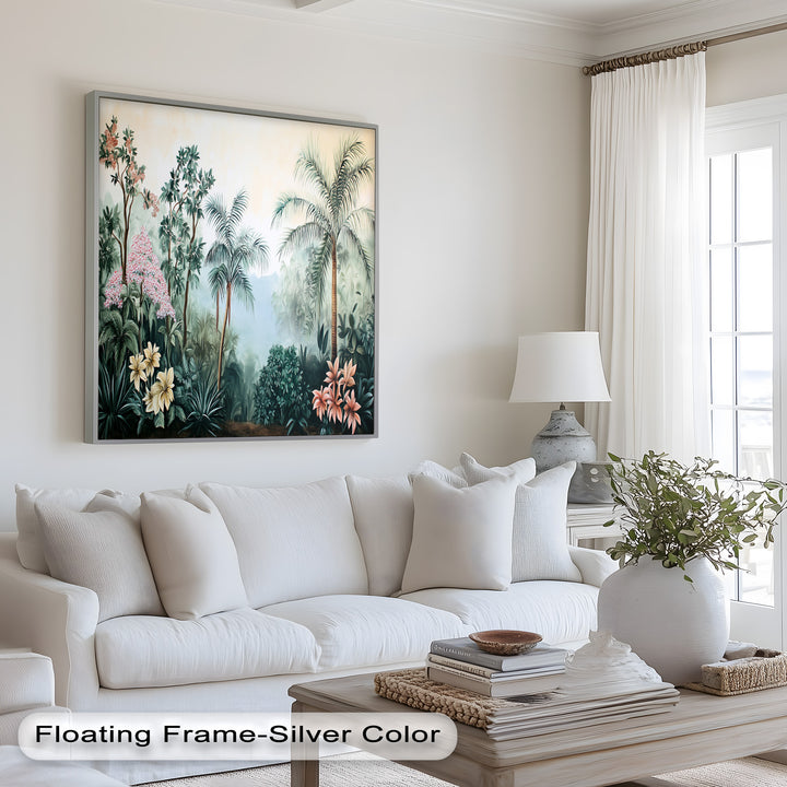 Floral Tropics Oasis – Palm Tree Oil Painting