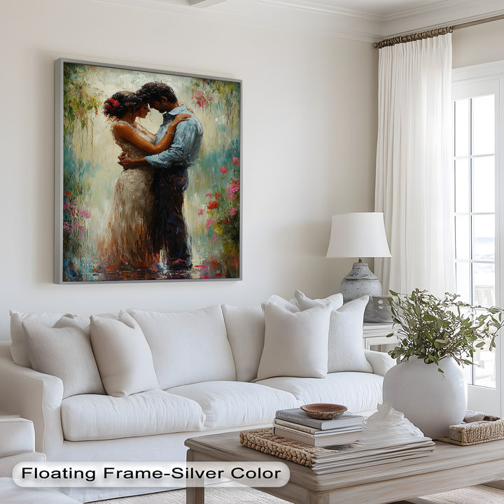 Romantic Couple Surrounded by Blooms - Love Oil Painting