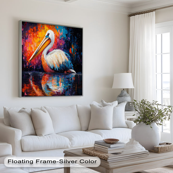 Sunset Pelican on Water – Animal Oil Painting