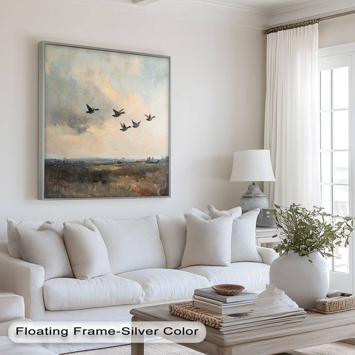 Flight Over the Marshlands – Ducks in Motion Oil Painting