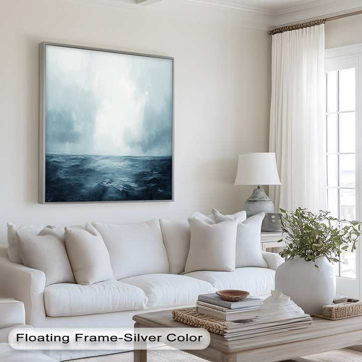 Ocean Horizon Calm – Minimalistisches blaues Meereslandschafts-Ölgemälde
