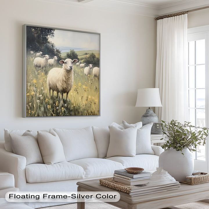 Sheep in Spring Meadow – Pastoral Oil Painting