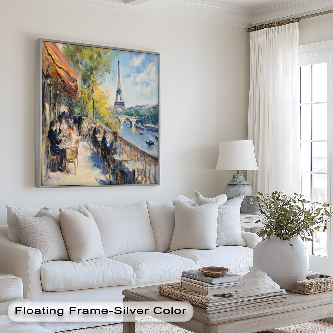 Eiffel Café Serenity – Parisian Terrace with River View Oil Painting