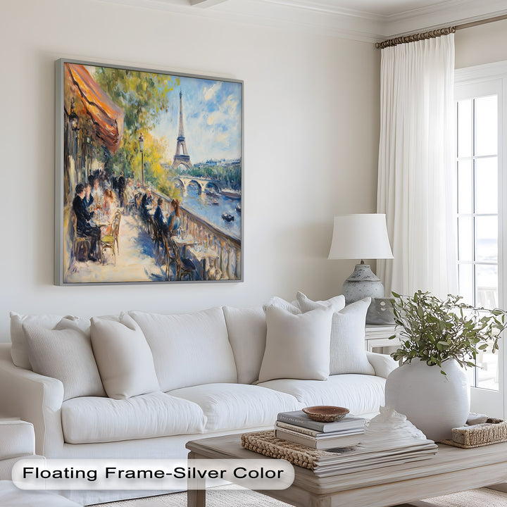 Eiffel Café Serenity – Parisian Terrace with River View Oil Painting