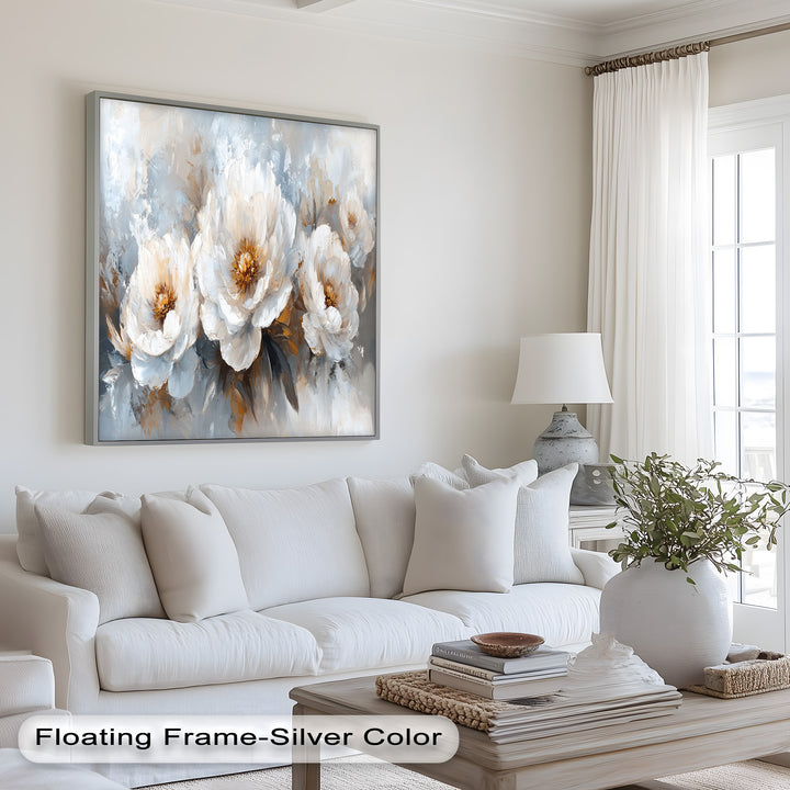 Ivory Garden Symphony – White Peony Bouquet Flower Oil Painting