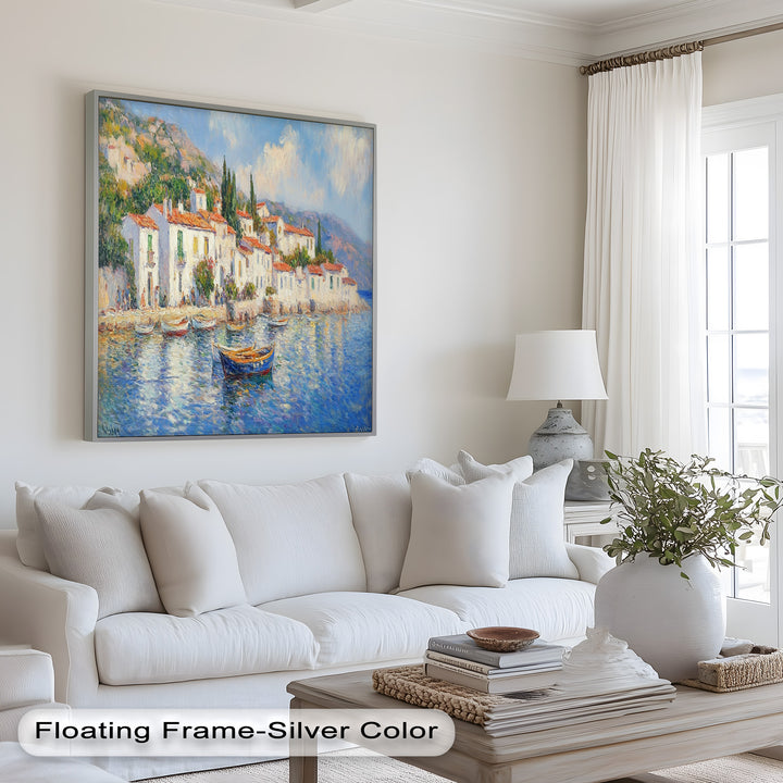 Sunlit Mediterranean Village – Coastal Impressionist Oil Painting