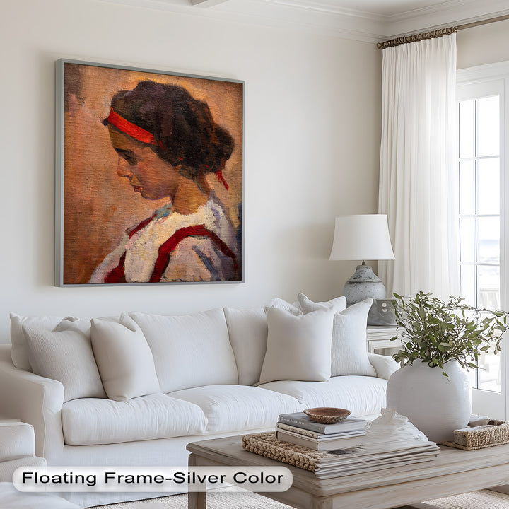 Side Portrait of a Young Woman in Red Ribbon - Picasso Oil Painting