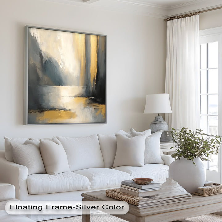 Serene Waterfall Abstract – Neutral Modern Oil Painting