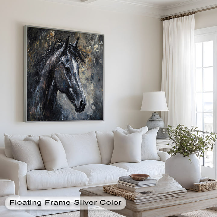 Black Horse Portrait - Animal Oil Painting