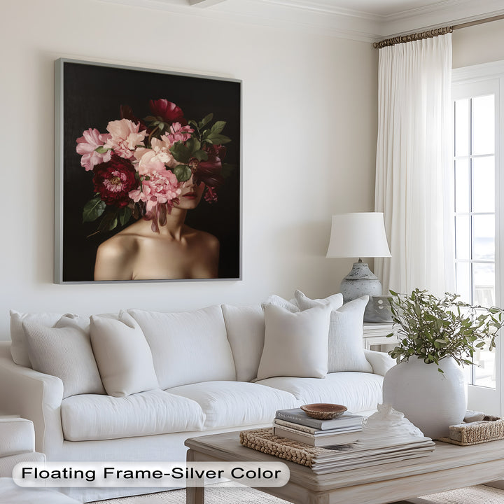 Blossom Veil – Romantic Floral Portrait Oil Painting