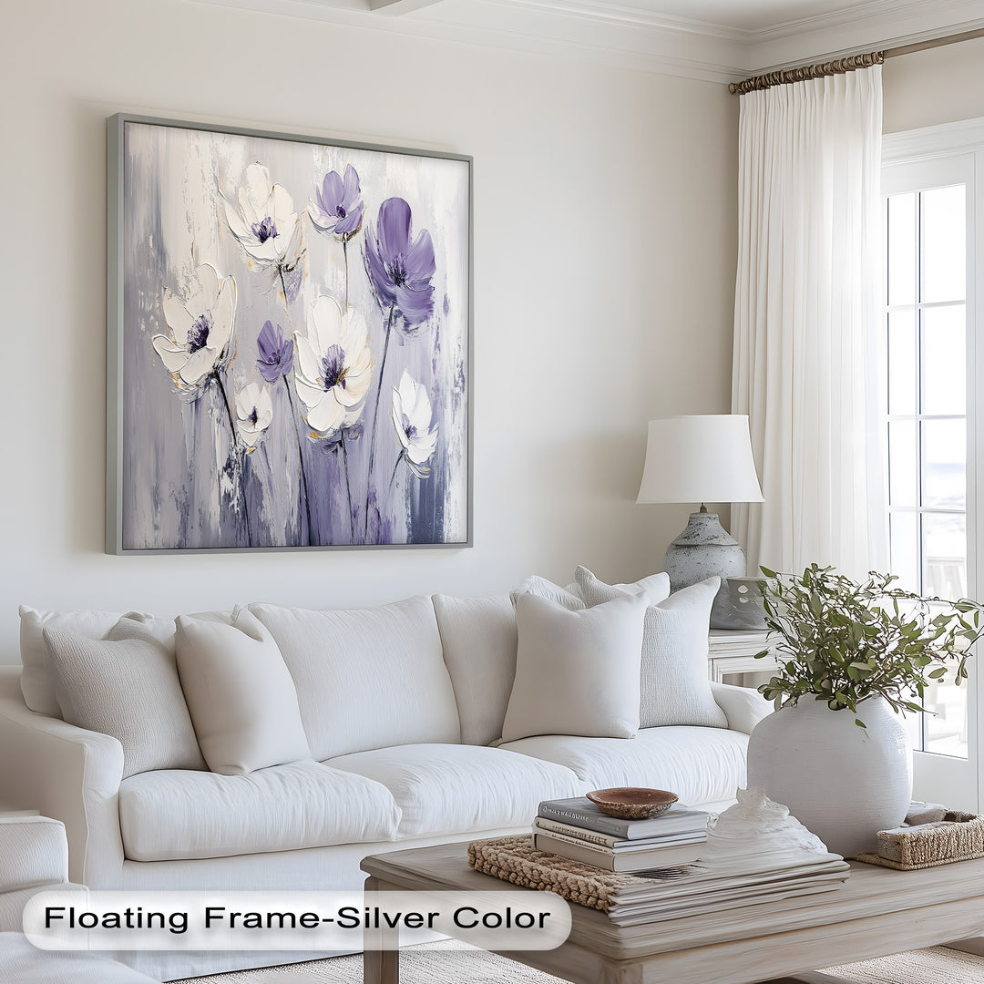 White and Purple Wildflowers in Soft Harmony - Flower Oil Painting