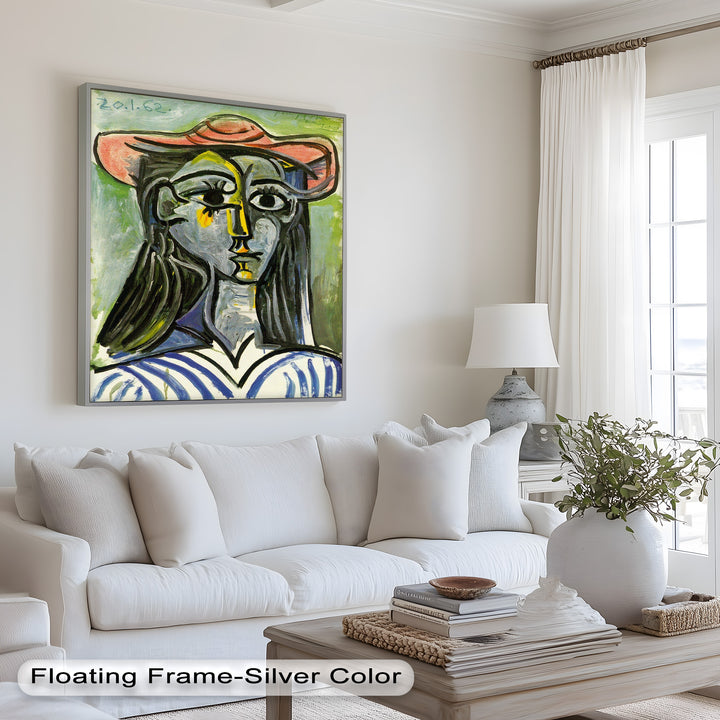Striped Muse in Pink Hat – Picasso Oil Painting