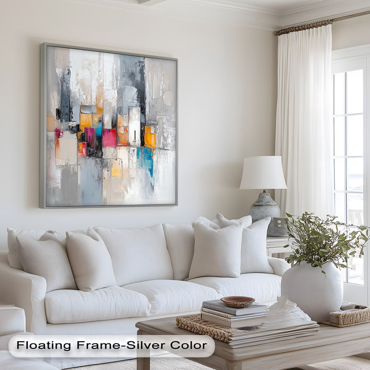Urban Geometry – Color Block Cityscape Abstract Oil Painting