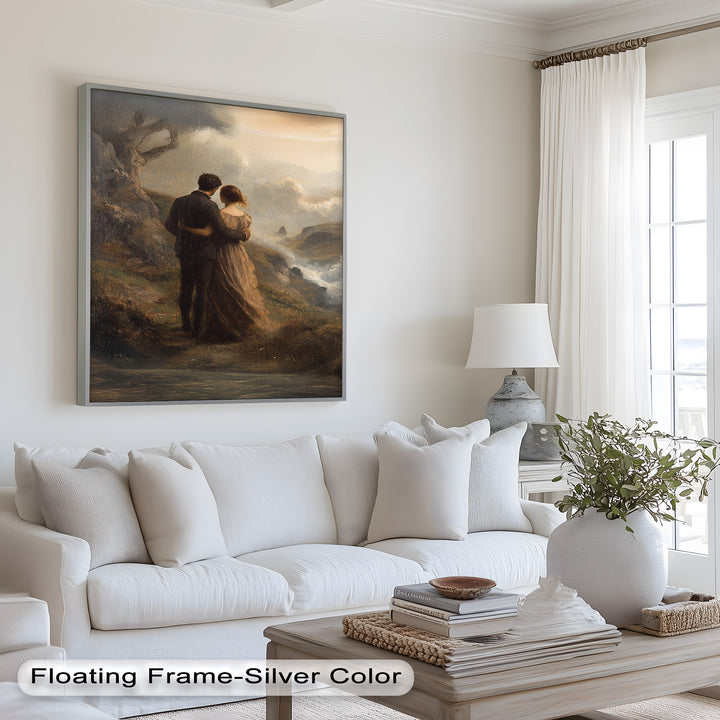 Embrace on the Cliffside – Oil Painting of Lovers in Nature