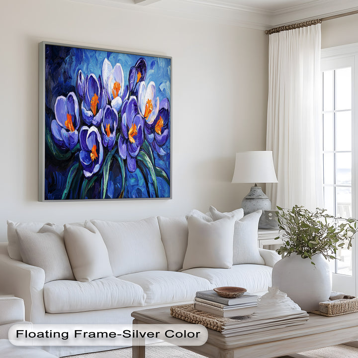 Crocus Flowers in Blue and Violet Hues - Flower Oil Painting