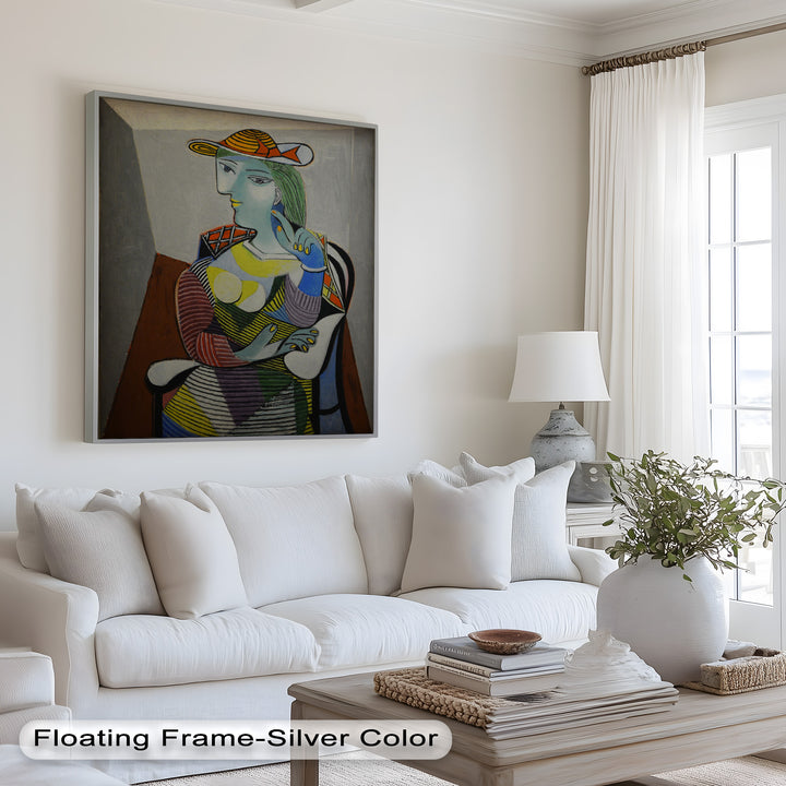 Striped Serenity – Colorful Woman in Hat Picasso Oil Painting