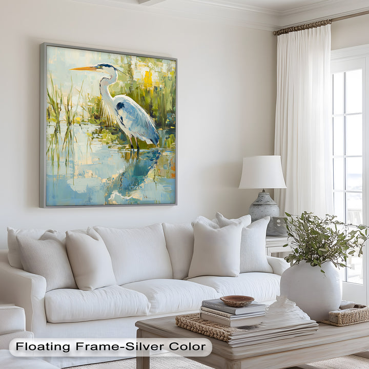 Reflections of Grace – Heron in Wetlands Oil Painting