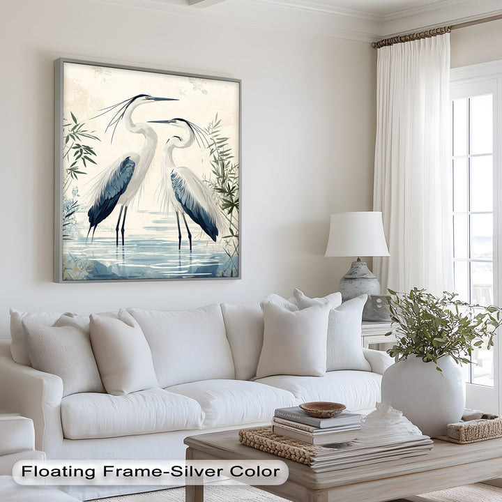 Twin Herons in Harmony – Bird Oil Painting