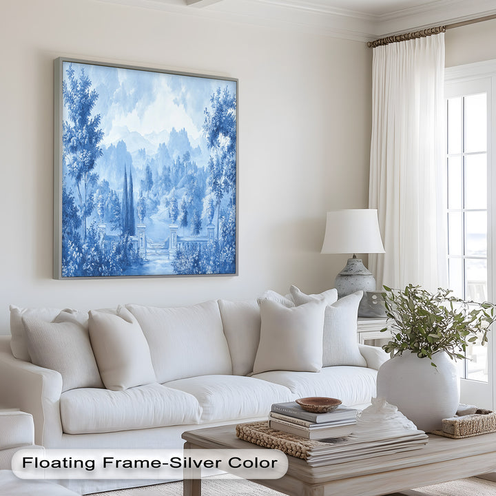 Blue Toned Garden Wall Art – Classical Landscape Oil Painting