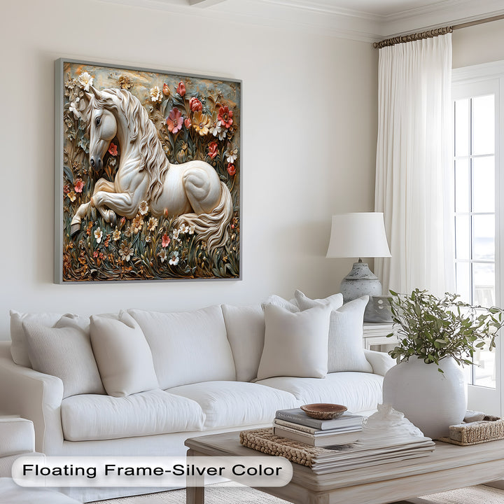 Rock Texture Flower Horse – Elegant Equine Oil Painting