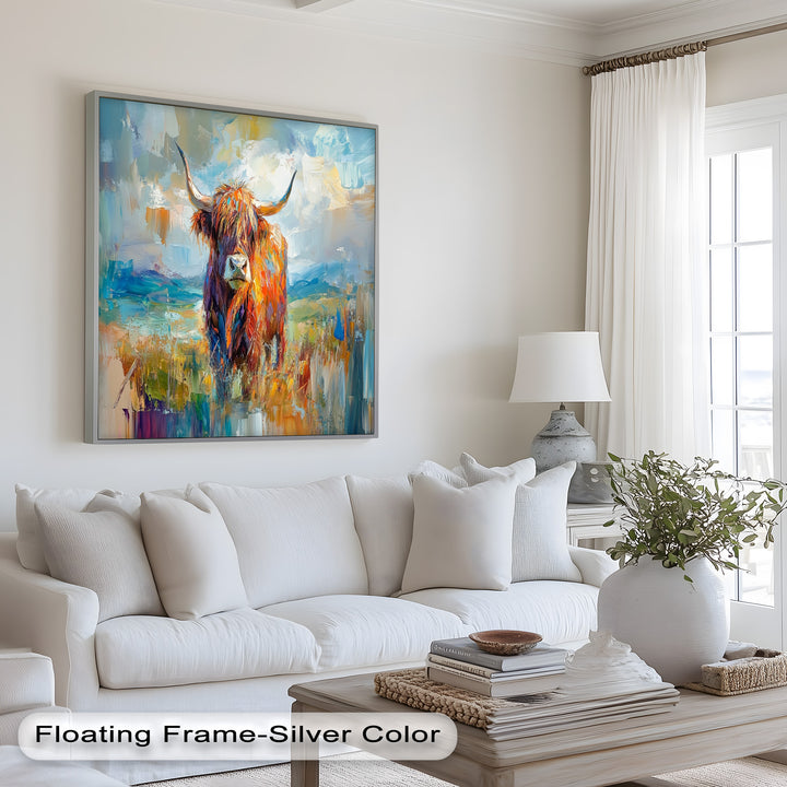 Highland Cow in Windswept Fields - Animal Oil Painting