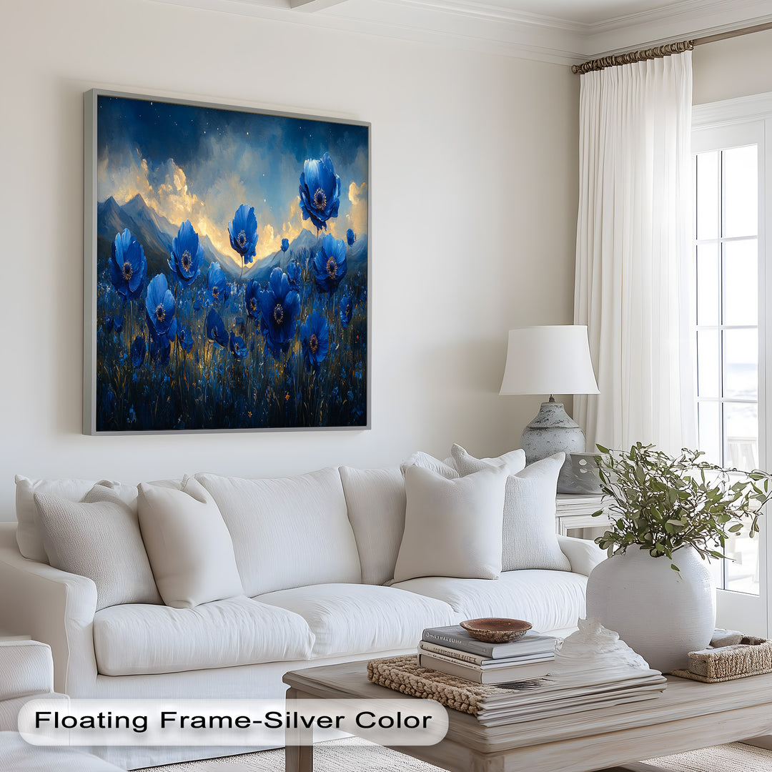 Blue Poppies Beneath a Twilight Sky - Flower Oil Painting