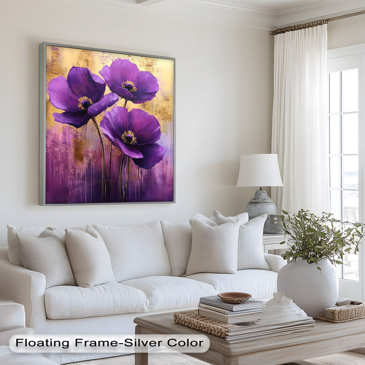 Velvet Blossoms – Purple Floral Elegance with Gold Flower Oil Painting