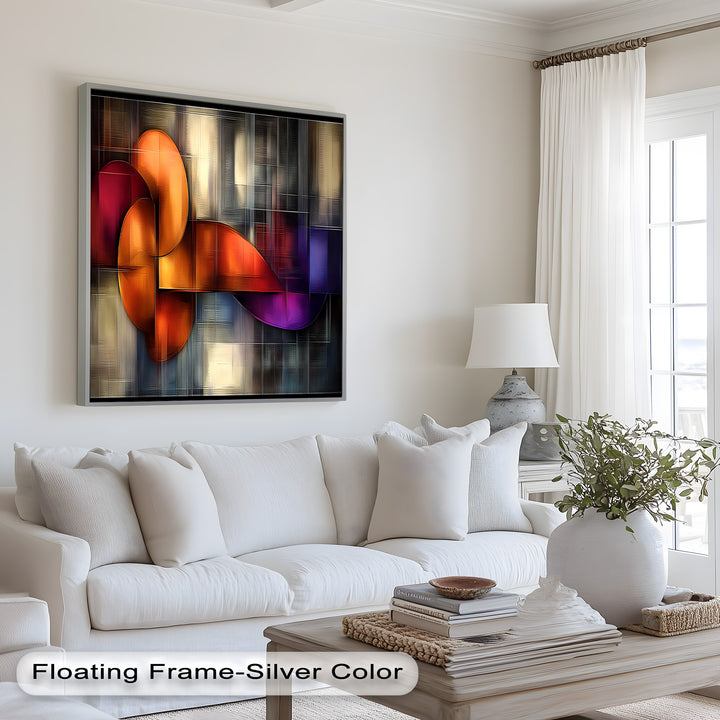 Dynamic abstract artwork with fiery tones and flowing violet accents.
