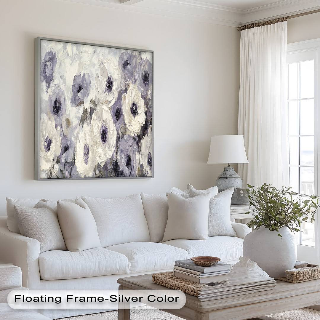 Ivory Whispers – Cream and Lavender Anemone Flower Oil Painting