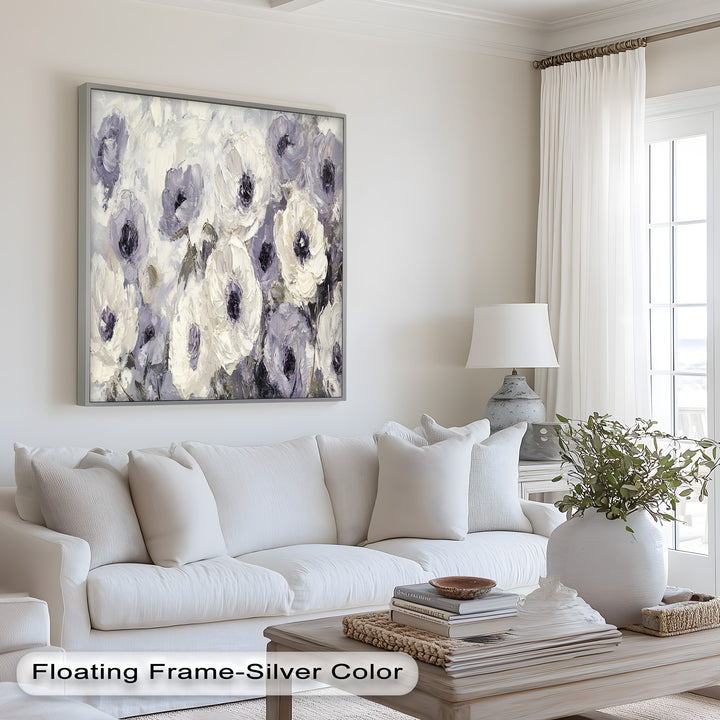 Ivory Whispers – Cream and Lavender Anemone Flower Oil Painting