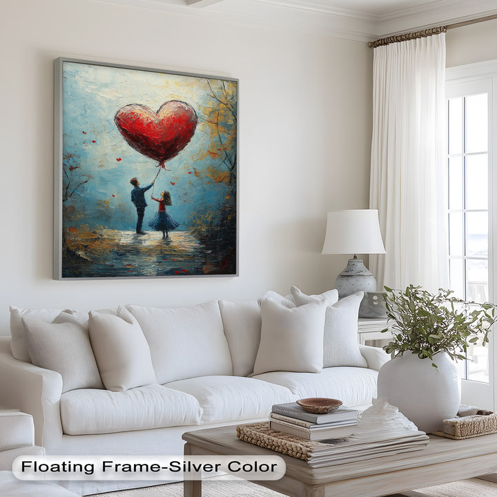 Romantic Red Heart Balloon Scene - Love Oil Painting