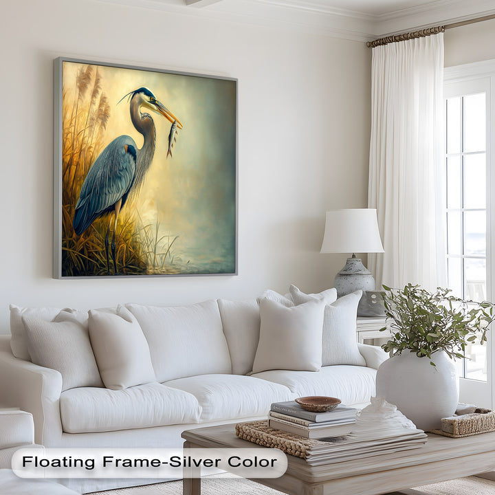 Blue Heron with Fish – Animal Oil Painting