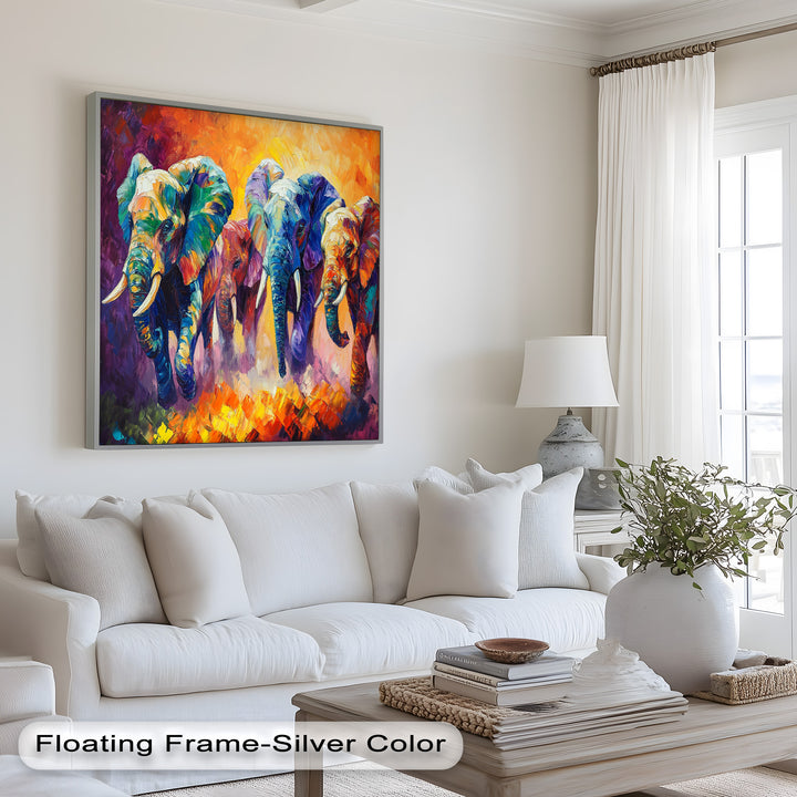 Elephant Herd at Dusk – Animal Oil Painting