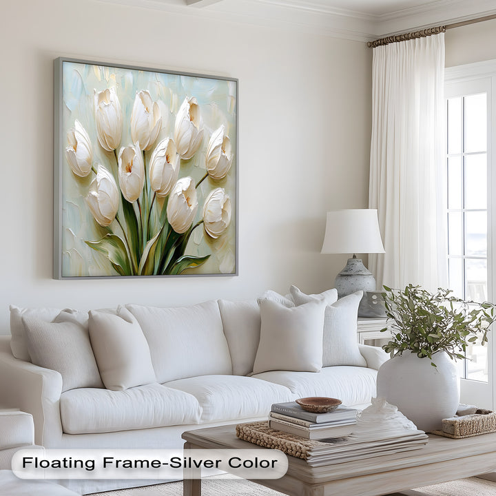 Whispers of Spring – Creamy White Tulip Bouquet Flower Oil Painting