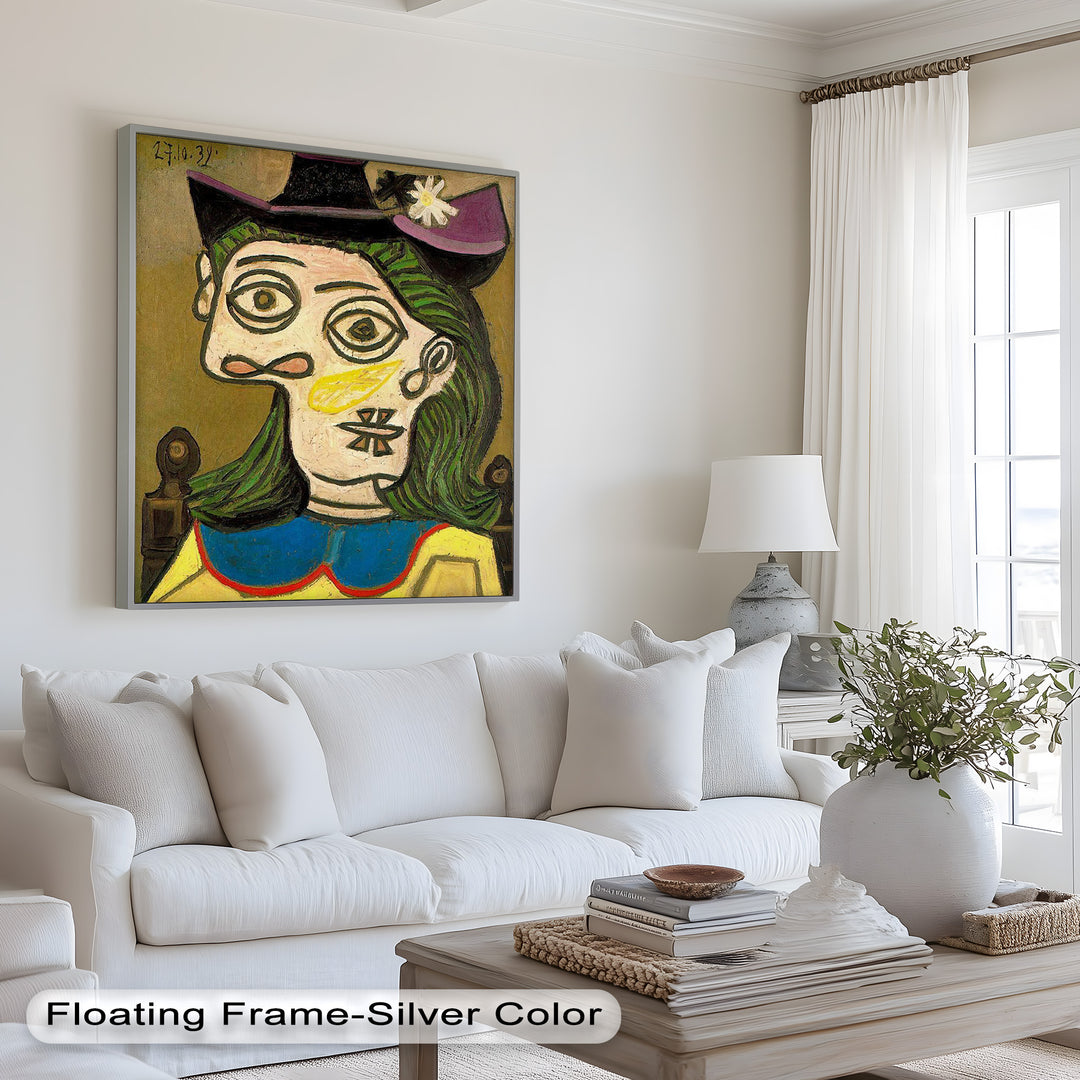 Whimsical Hat – Abstract Female Portrait with Flower Detail Picasso Oil Painting