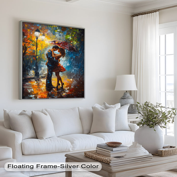 Evening Embrace – Romantic Rainy Street Scene Love Oil Painting