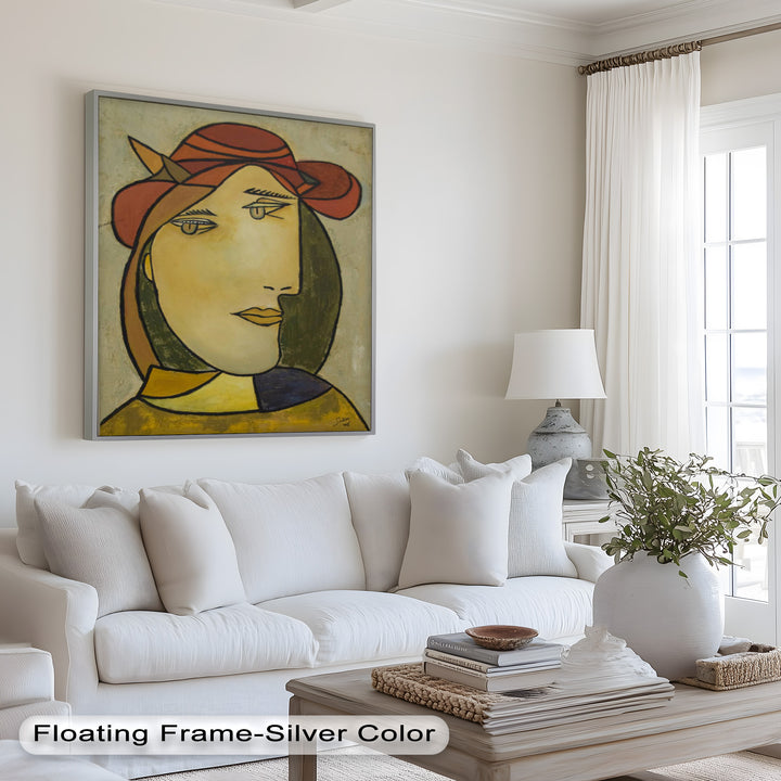 Melancholy in Red Hat – Minimalist Portrait Picasso Oil Painting