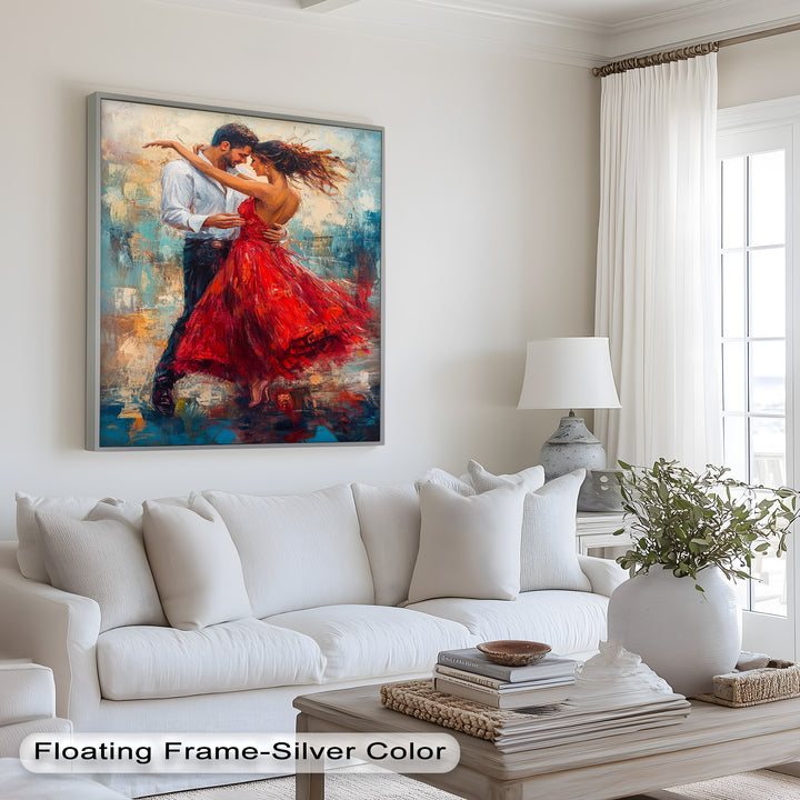 Flamenco Fire – Romantic Couple in Red Dress Oil Painting