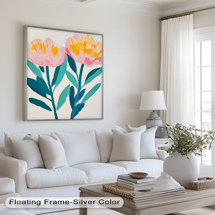 Sunburst Peonies – Modernes Boho-Blumenölgemälde